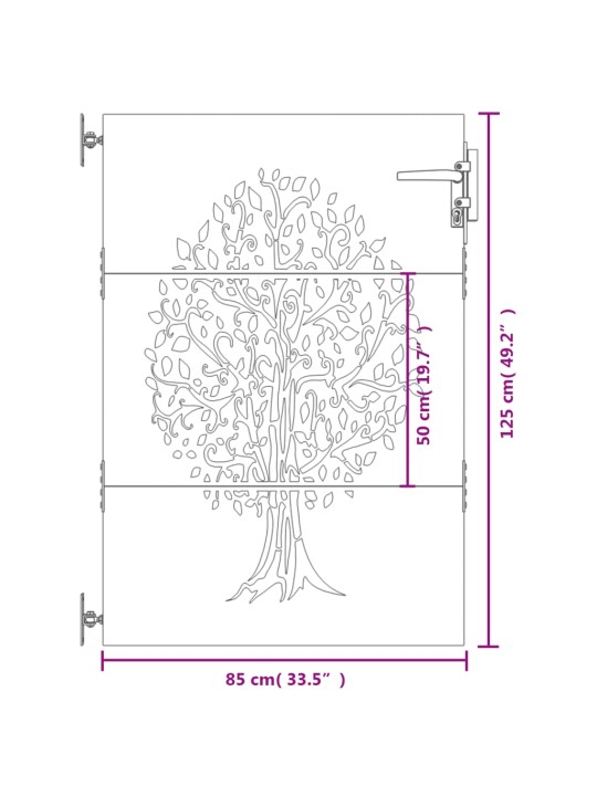 Puutarhaportti 85x125 cm corten teräs puukuvio