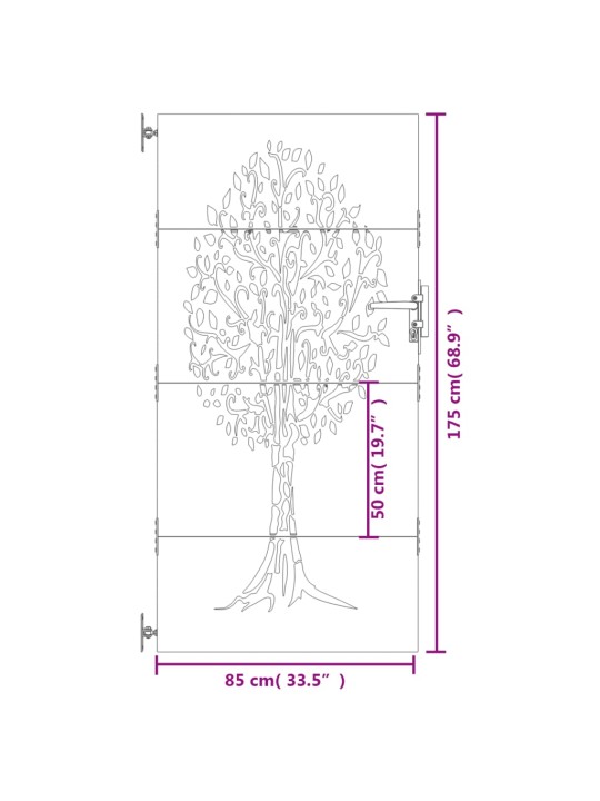 Puutarhaportti 85x175 cm corten teräs puukuvio