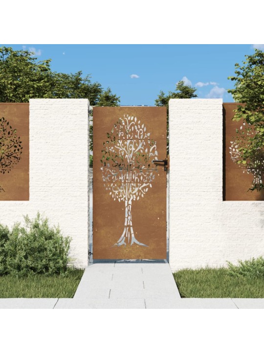 Puutarhaportti 85x175 cm corten teräs puukuvio