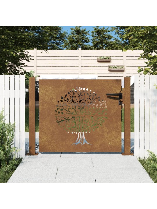 Puutarhaportti 105x80 cm corten teräs puukuvio