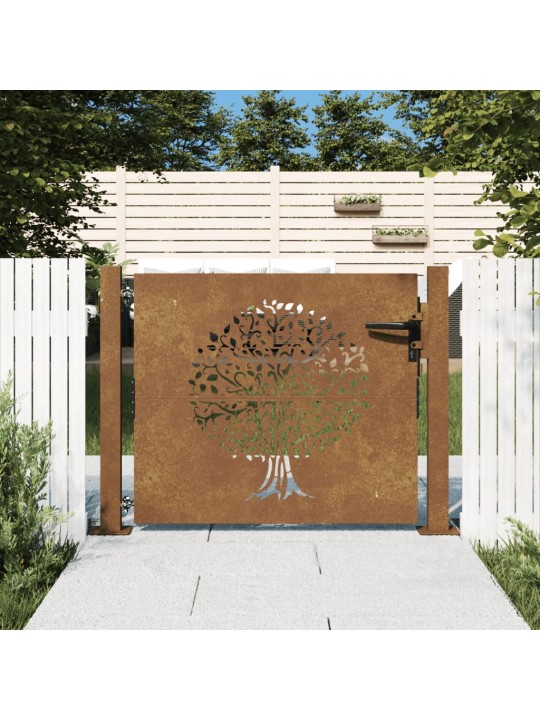 Puutarhaportti 105x105 cm corten teräs puukuvio