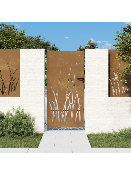 Puutarhaportti 85x175 cm corten teräs ruohokuvio