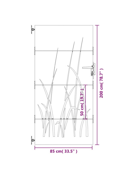 Puutarhaportti 85x200 cm corten teräs ruohokuvio