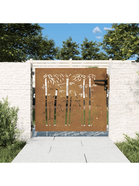 Puutarhaportti 85x75 cm corten teräs bambukuvio