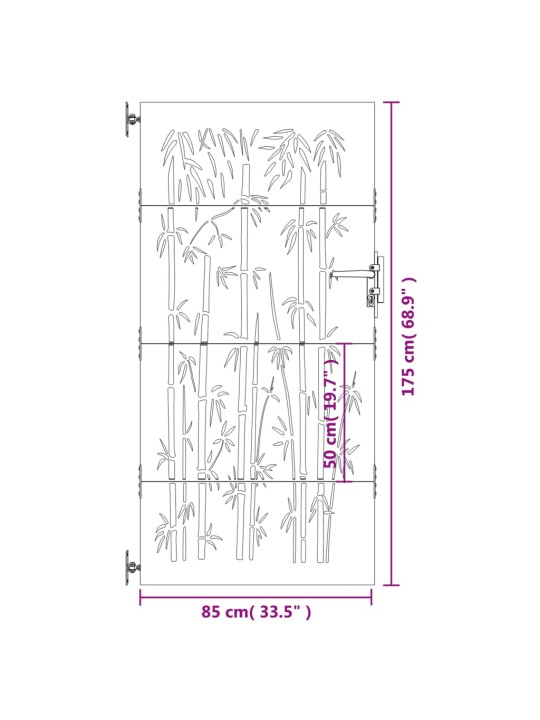 Puutarhaportti 85x175 cm corten teräs bambukuvio