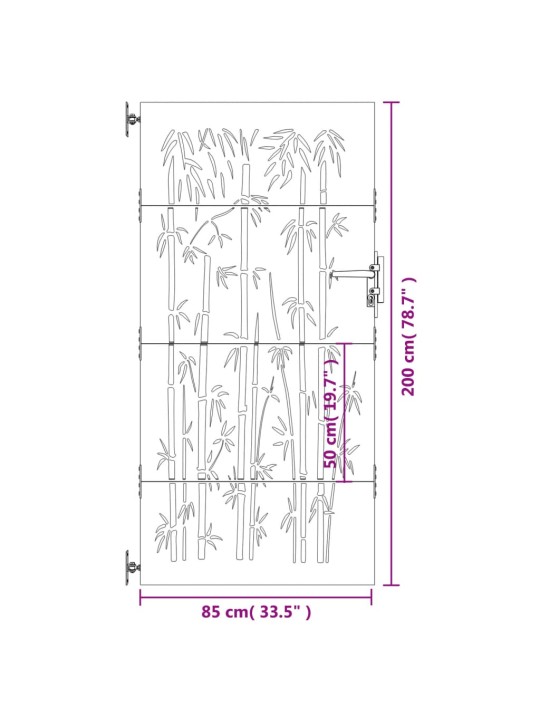 Puutarhaportti 85x200 cm corten teräs bambukuvio