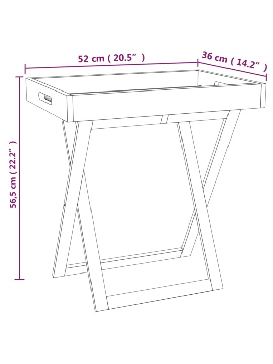 Taitettava tarjotinpöytä 52x36x56,5 cm cm täysi pähkinäpuu