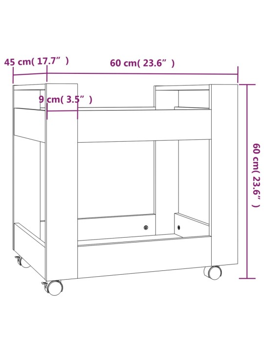 Työpöytävaunu harmaa Sonoma 60x45x60 cm tekninen puu