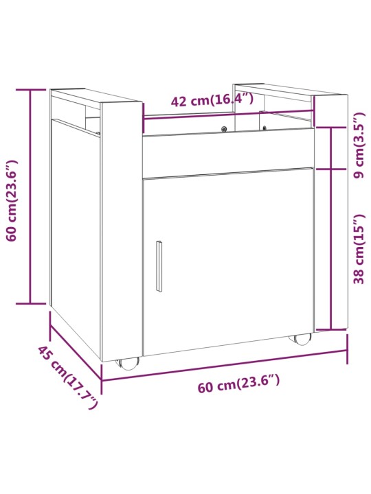 Työpöytävaunu betoninharmaa 60x45x60 cm tekninen puu