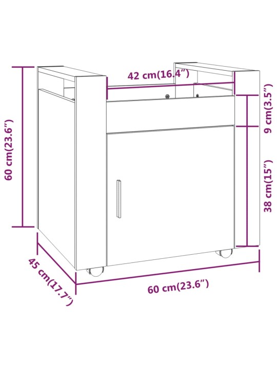 Työpöytävaunu ruskea tammi 60x45x60 cm tekninen puu