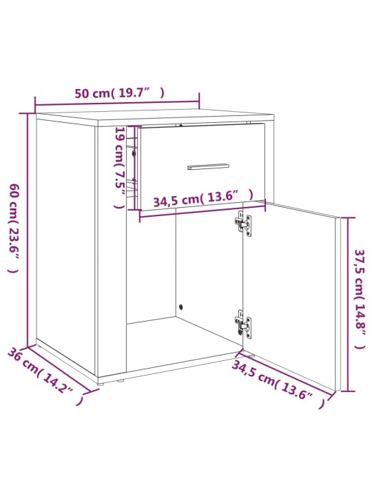 Yöpöytä betoninharmaa 50x36x60 cm tekninen puu