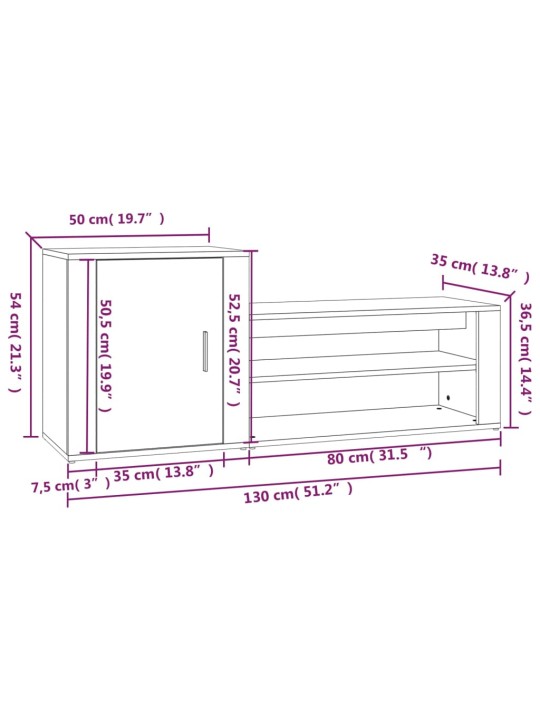 Kenkäkaappi ruskea tammi 130x35x54 cm tekninen puu