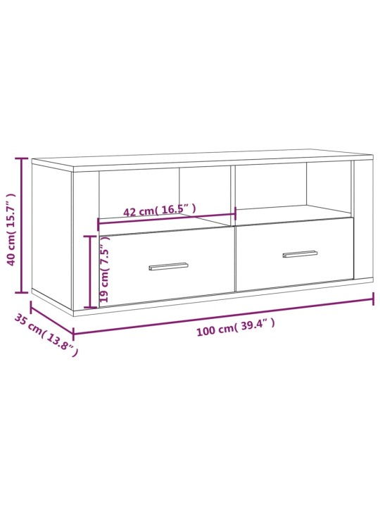 TV-taso betoninharmaa 100x35x40 cm tekninen puu