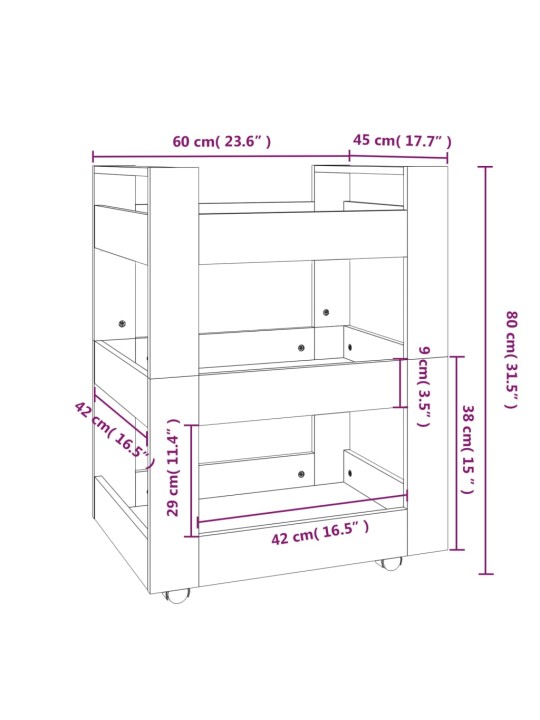 Keittiövaunu betoninharmaa 60x45x80 cm tekninen puu