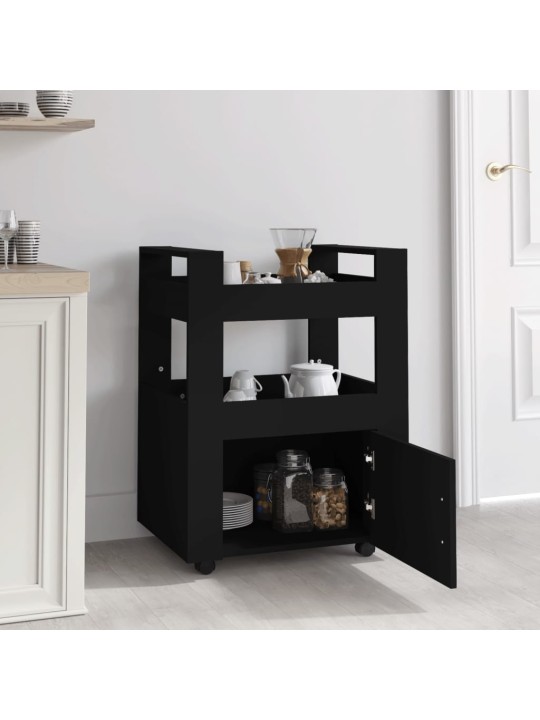 Keittiövaunu musta 60x45x80 cm tekninen puu