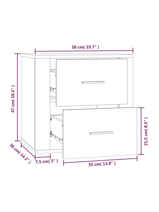Seinäkiinnitettävä yöpöytä harmaa Sonoma 50x36x47 cm