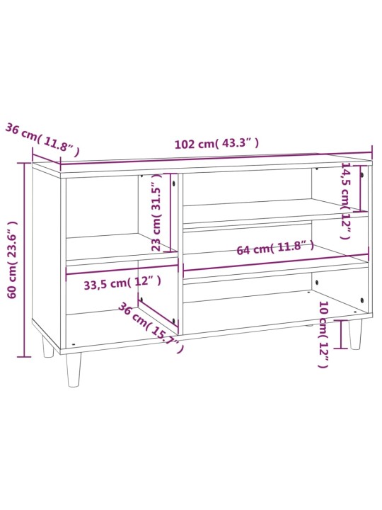 Kenkäkaappi musta 102x36x60 cm tekninen puu