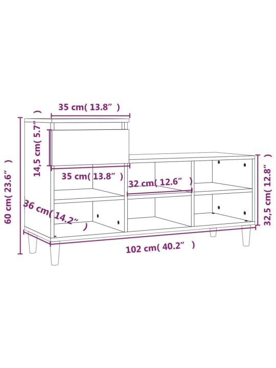 Kenkäkaappi harmaa sonoma 102x36x60 cm tekninen puu