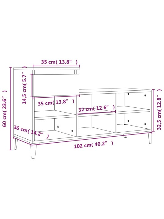 Kenkäkaappi harmaa Sonoma 102x36x60 cm tekninen puu