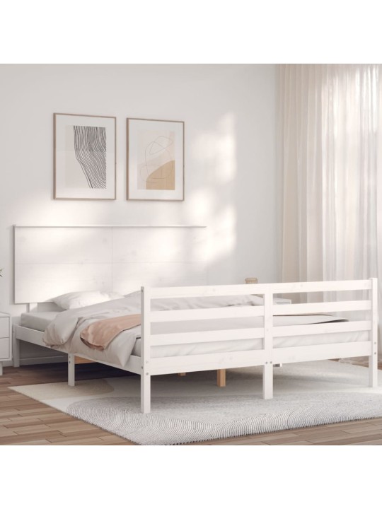 Sängynrunko päädyllä valkoinen 160x200 cm täysi mänty