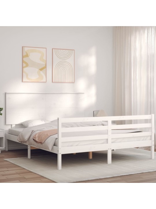 Sängynrunko päädyllä valkoinen 160x200 cm täysi mänty