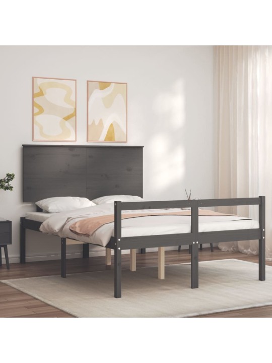 Sängynrunko päädyllä harmaa 140x190 cm täysi puu