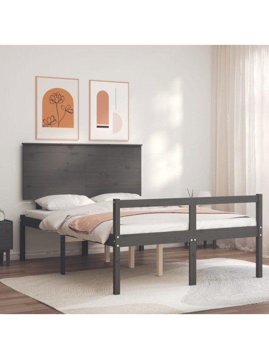 Sängynrunko päädyllä harmaa 140x190 cm täysi puu
