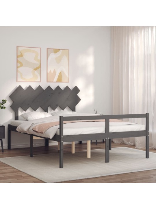 Sängynrunko päädyllä harmaa 140x190 cm täysi puu
