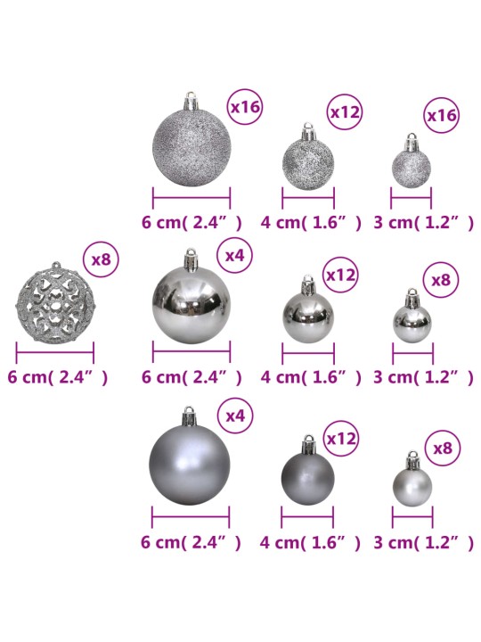 Joulupallot 100 kpl harmaa 3 / 4 / 6 cm