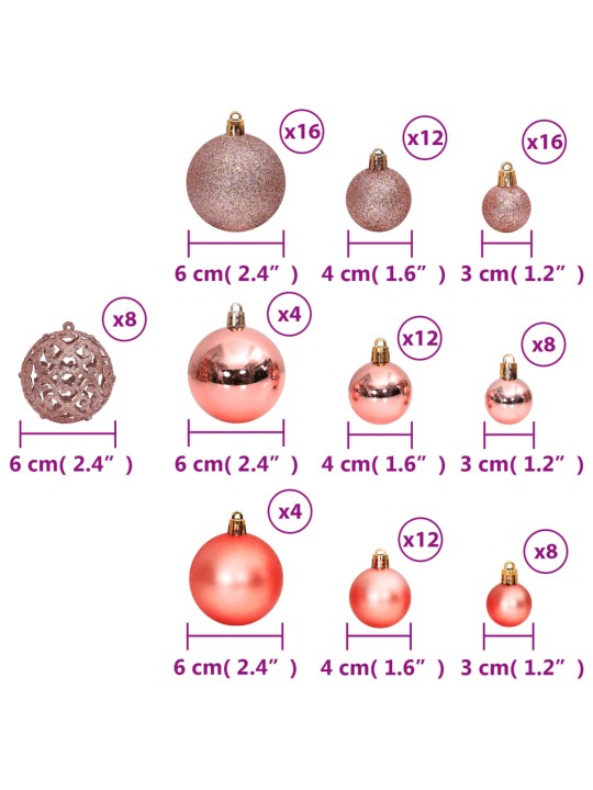 Joulupallot 100 kpl pinkki ja ruusu 3/4/6 cm