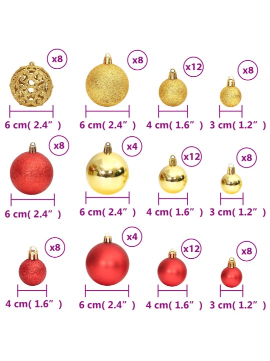 Joulupallot 100 kpl kultainen ja viininpunainen 3/4/6 cm