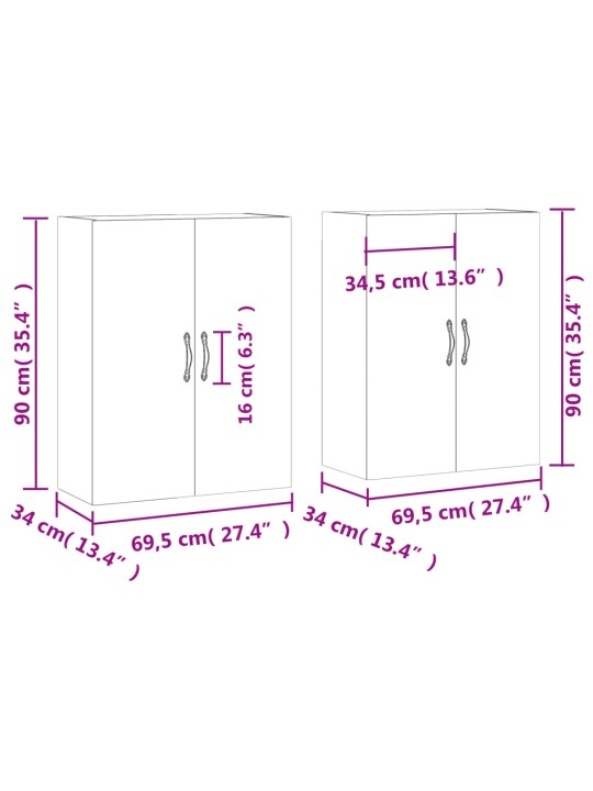 Seinäkiinnitettävät kaapit 2 kpl Sonoma-tammi 69,5x34x90 cm