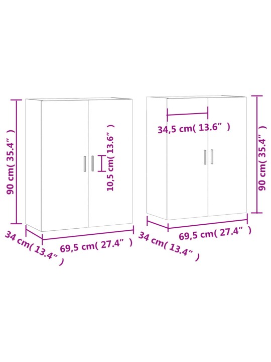 Seinäkiinnitettävät kaapit 2 kpl musta 69,5x34x90 cm