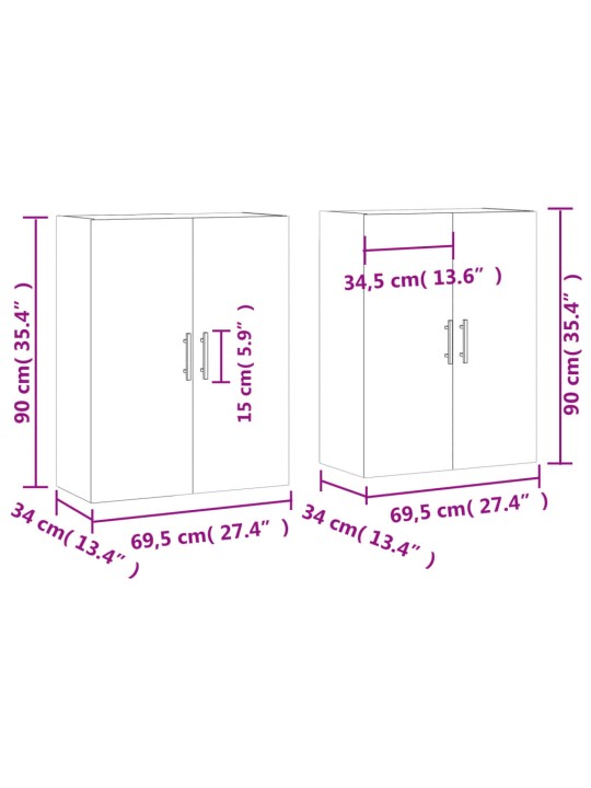 Seinäkiinnitettävät kaapit 2 kpl Sonoma-tammi 69,5x34x90 cm