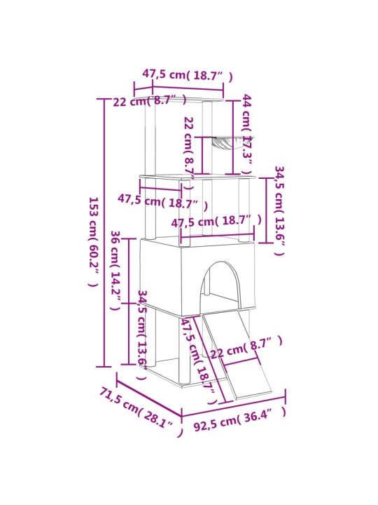 Kissan kiipeilypuu sisal- raapimispylväillä kerma 153 cm