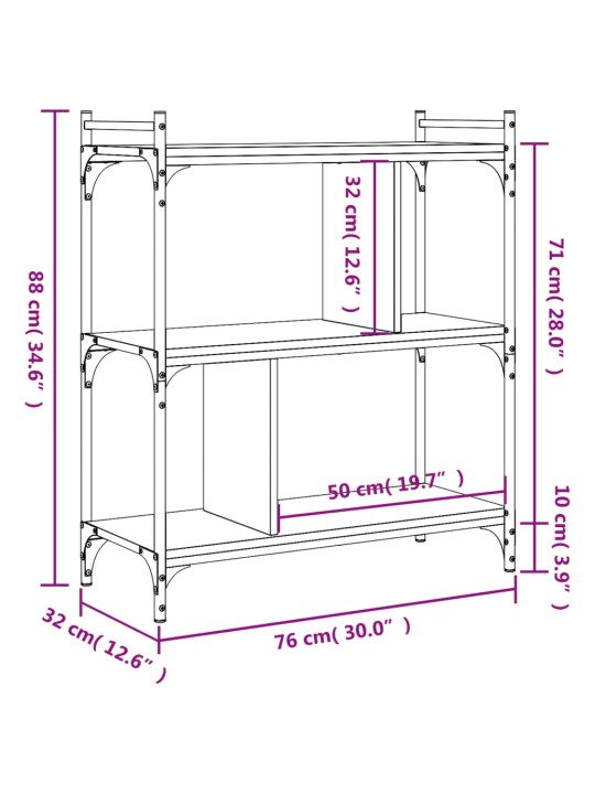 Kirjahylly 3 kerrosta musta 76x32x88 cm tekninen puu