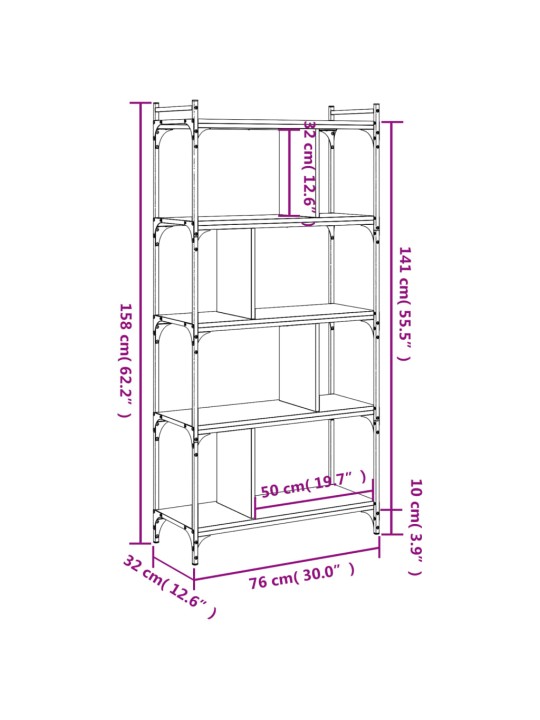 Kirjahylly 5 kerrosta savutammi 76x32x158 cm tekninen puu