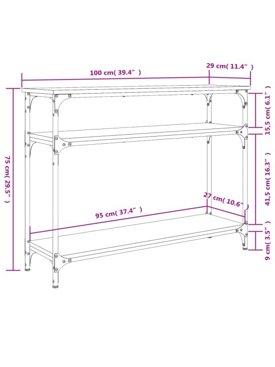 Konsolipöytä ruskea tammi 100x29x75 cm tekninen puu