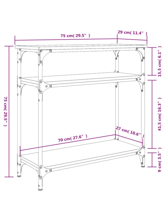 Konsolipöytä musta 75x29x75 cm tekninen puu