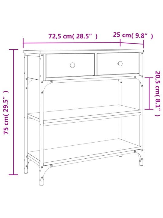 Konsolipöytä harmaa Sonoma 72,5x25x75 cm tekninen puu