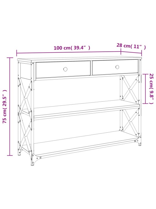 Konsolipöytä harmaa Sonoma 100x28x75 cm tekninen puu