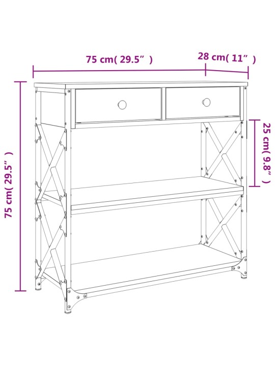 Konsolipöytä harmaa Sonoma 75x28x75 cm tekninen puu