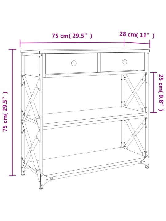 Konsolipöytä ruskea tammi 75x28x75 cm tekninen puu