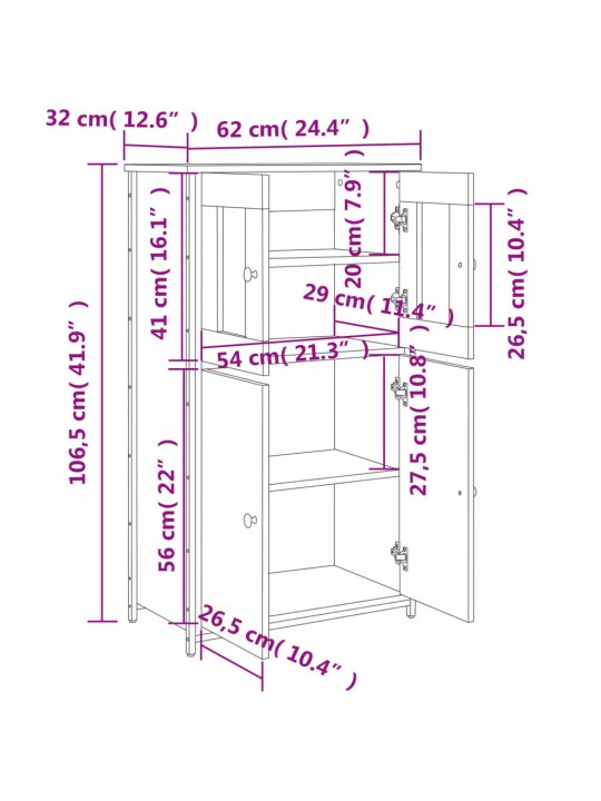 Kaappi ruskea tammi 62x32x106,5 cm tekninen puu