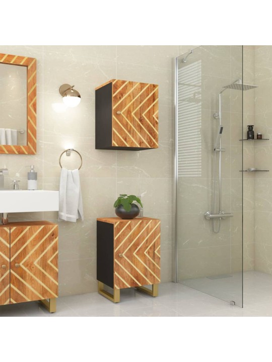Kylpyhuonekaappi ruskea ja musta 38x33,5x58 cm täysi mangopuu