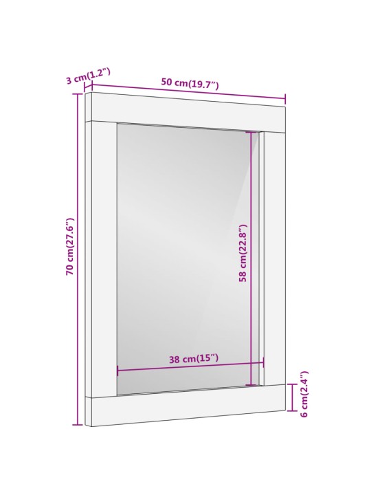 Kylpyhuoneen peili ruskea 50x70x3 cm täysi mangopuu ja lasi