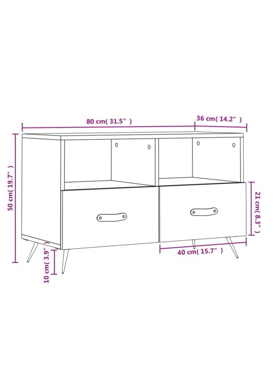 TV-taso Sonoma-tammi 80x36x50 cm tekninen puu