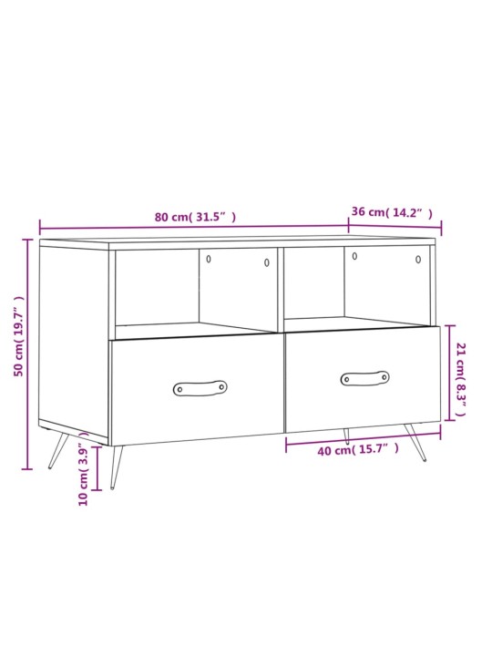 TV-taso betoninharmaa 80x36x50 cm tekninen puu