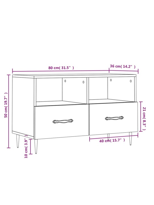 TV-taso Sonoma-tammi 80x36x50 cm tekninen puu