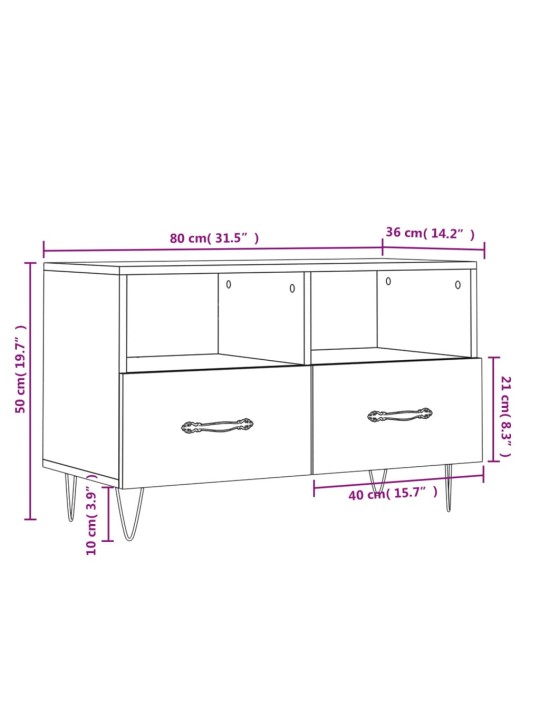 TV-taso Sonoma-tammi 80x36x50 cm tekninen puu